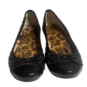 Sam Edelman Calypso Black Quilted Studded Ballet Flats Patent Cap Toe 9.5M